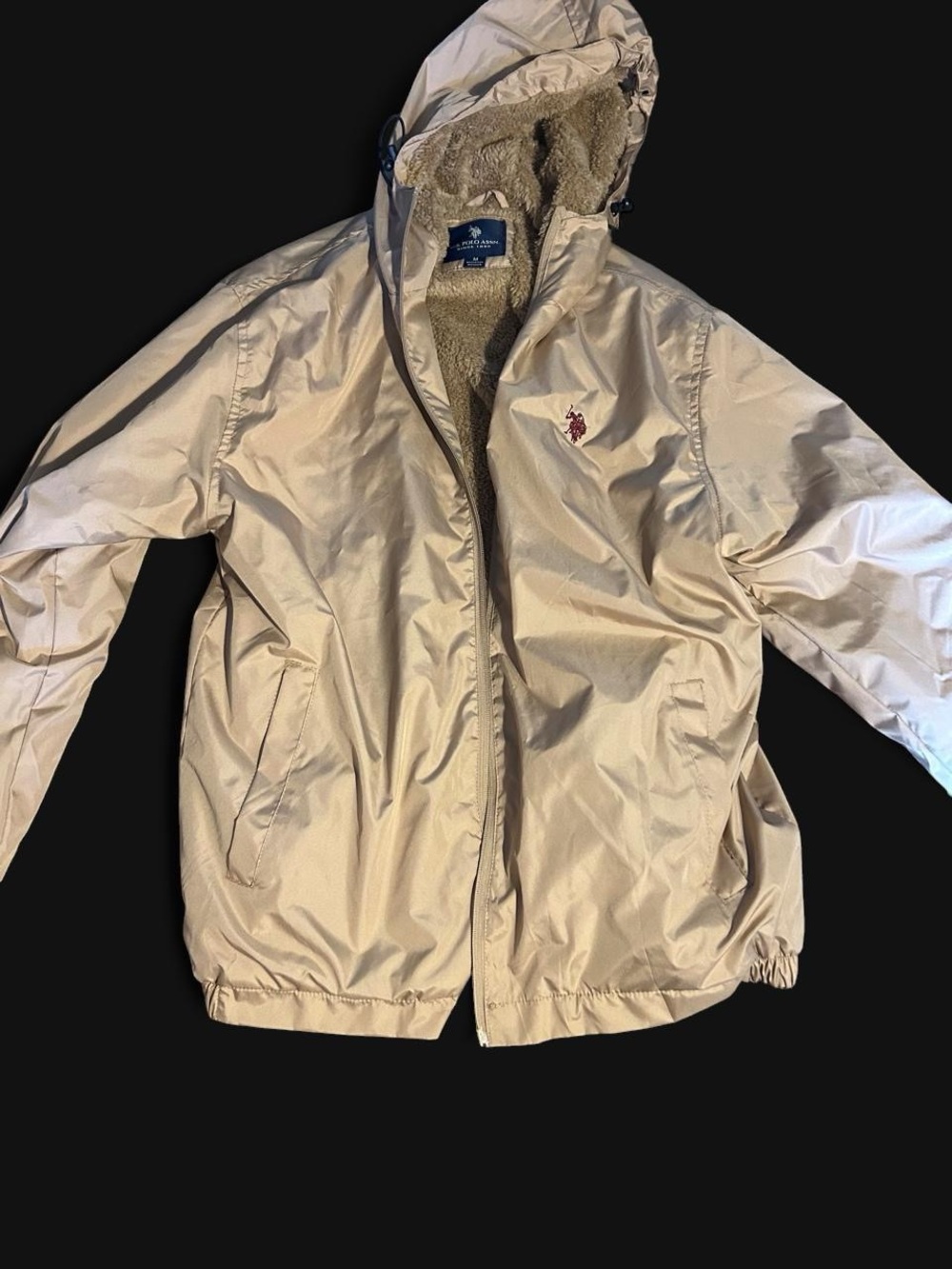U.S. Polo Assn. Beige Hooded Windbreaker with Sherpa Lining